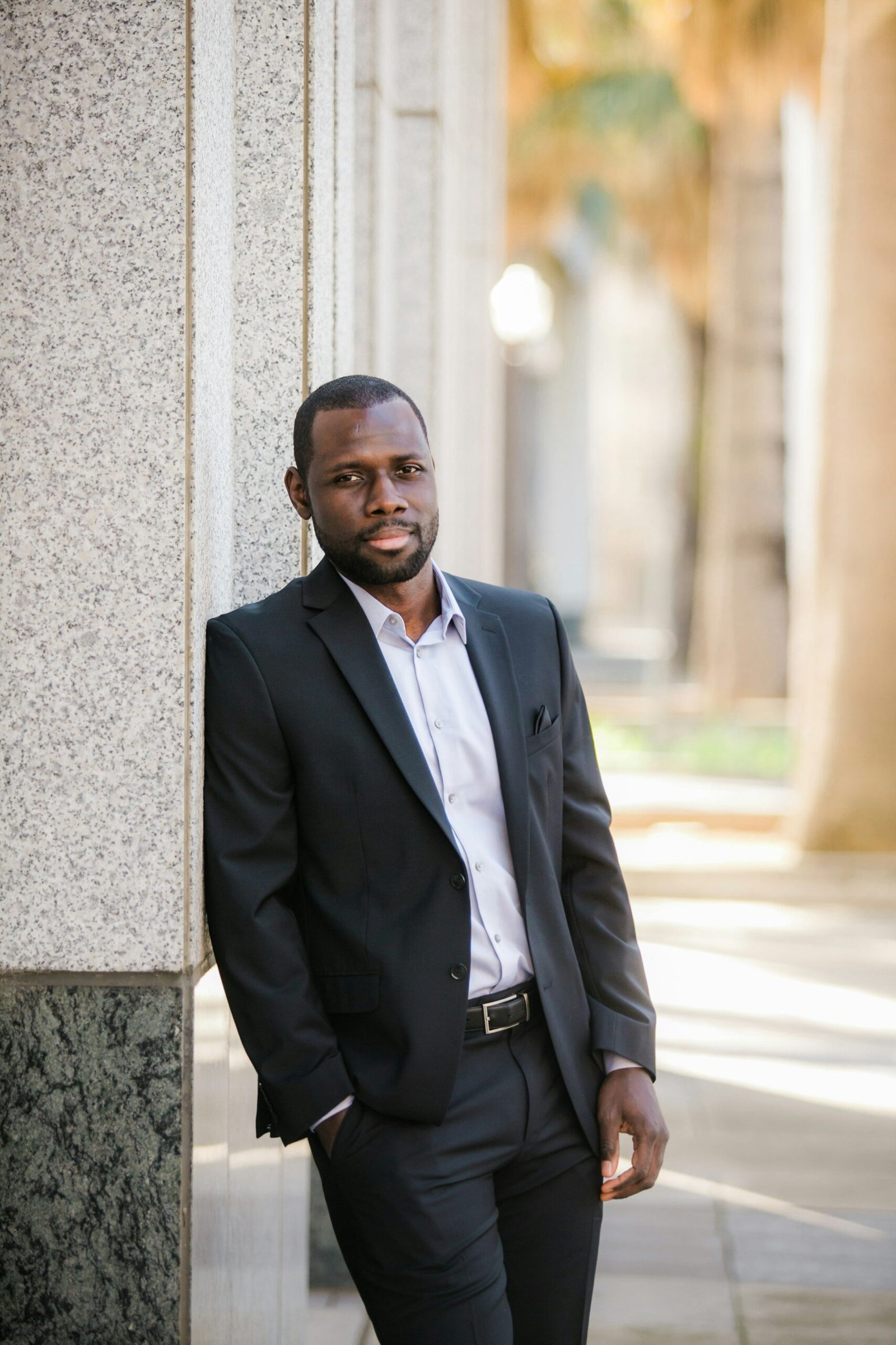 Business professional in a suit outdoors